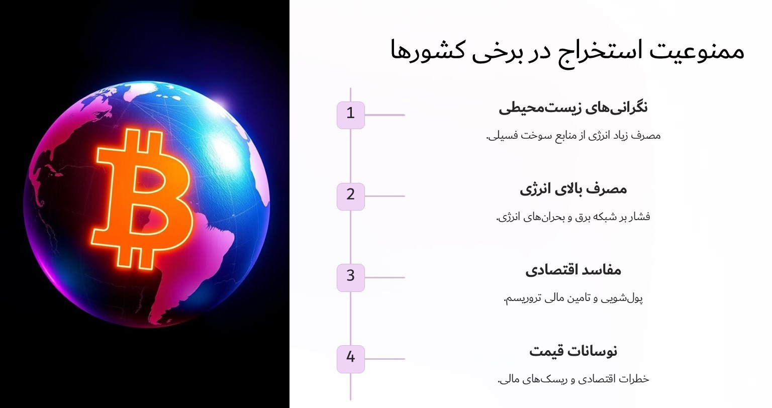چرا برخی از کشورها استخراج بیت کوین را ممنوع کرده‌اند؟